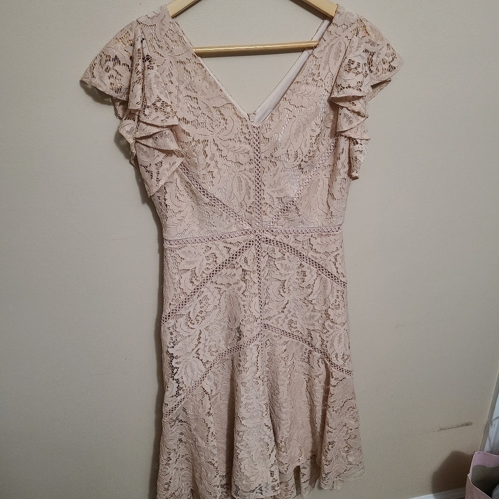 NWT Neiman Marcus Blush Lace Hi-Low Lace Midi Dress - Picture 3 of 6